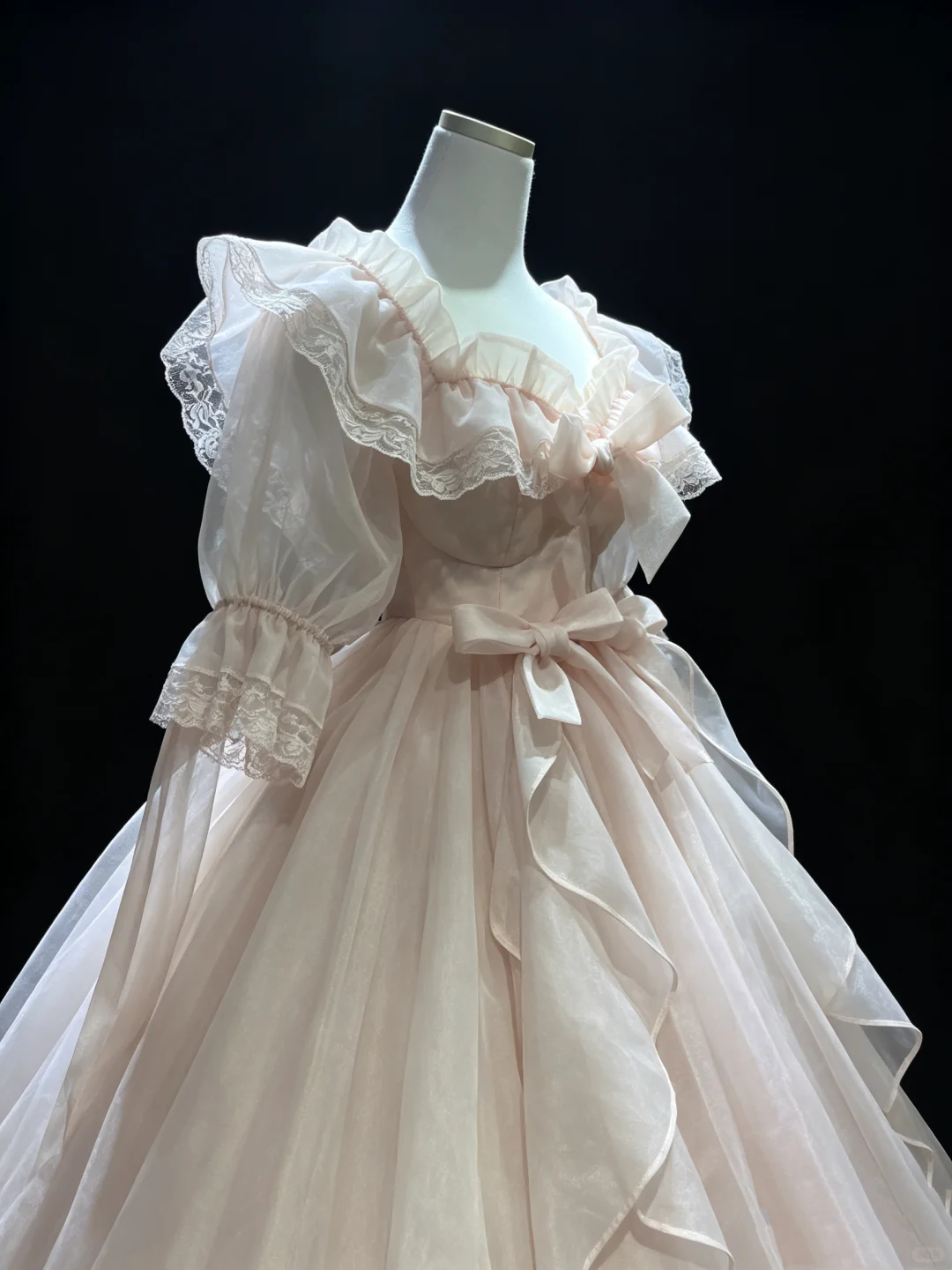 Light Pink Off Shoulder Ball Gown Lace Ruffle Puff Sleeve Big Bow Organza Lolita Formal Dress  NV6974