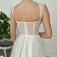 Elfenbeinfarbenes Ballkleid mit herzförmigem Ausschnitt und wadenlanger Trägern Elfenbeinfarbenes Abendkleid NV1533