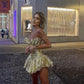 Gold Schlichtes ärmelloses modisches Plissee-Kurzballkleid Partykleid Homecoming-Kleid nv2174