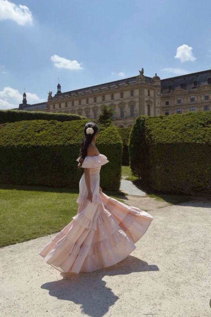 Pink off-the-shoulder ruffled flowing long party dress evening gown nv2697