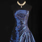 Marineblau Wunderschönes glänzendes Vintage-Mode-Schulterfreies, exquisites, langes Satin-Ballkleid mit Perlenbesatz, elegantes Partykleid, Abschlussballkleid nv3852