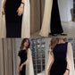 Black and white simple elegant white long tulle sleeves long ball gown evening dress party dress nv2439