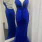 Red/Blue Gorgeous Sexy Cut Glass Mirror Lace Up Slit Long Prom Dress Evening Dress Party Dress nv238