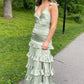Blaues elegantes, modisches, langes Satin-Rüschen-Ballkleid, Abendkleid, Partykleid, Brautjungfernkleid, Abschlusskleid nv3568