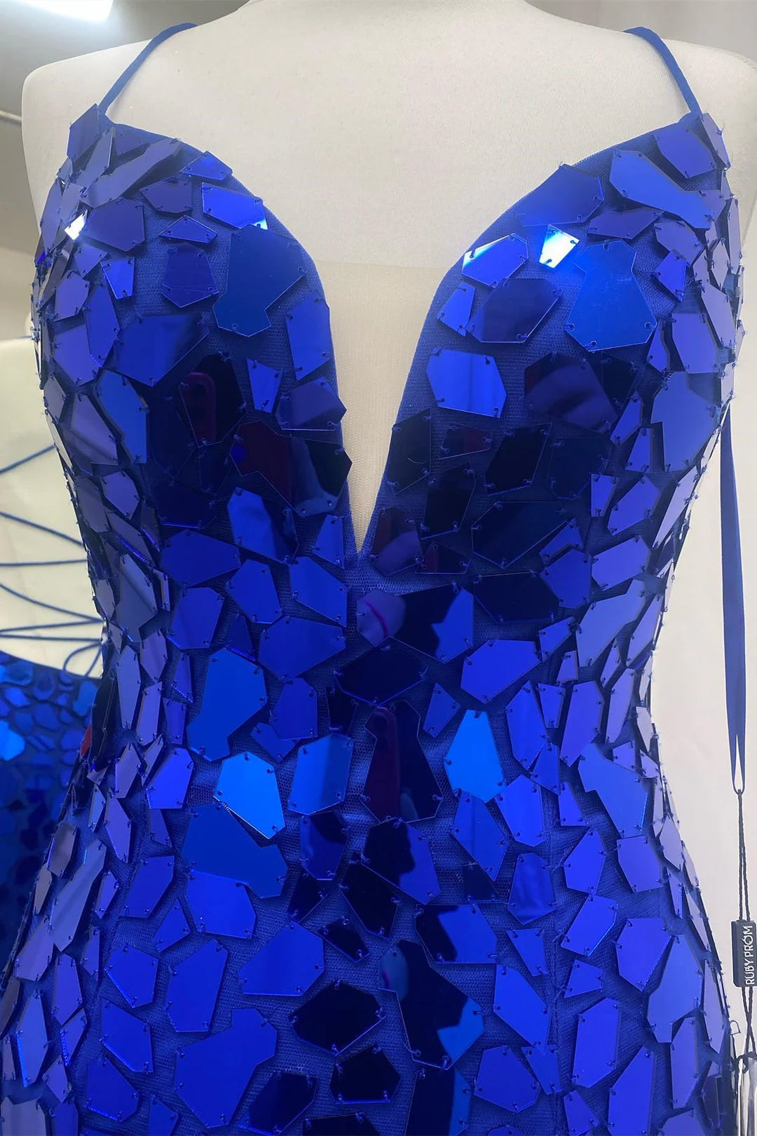 Red/Blue Gorgeous Sexy Cut Glass Mirror Lace Up Slit Long Prom Dress Evening Dress Party Dress nv238