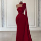 Burgundy Red Elegant One Shoulder Fashion Flower Mermaid Slim Fit Long Ball Gown Prom Dress Evening Dress nv3226