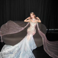 High Neck Ombre Mermaid Prom Dress, Beaded Tulle Cape Evening Gown  NV7110