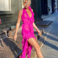 Robe de soirée longue en mousseline de soie, élégante et sexy, sans manches, rose, à la mode, pour les fêtes, les anniversaires, les vacances, nv3952