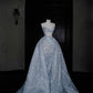 Silver Gorgeous Shiny Long Sequin Sweetheart Neckline A-Line Off-the-shoulder Tulle Ball Gown Formal Evening Dress Prom Dress nv3857