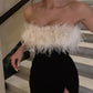 Black fashion chic stitching feather slim sexy women's long evening dress party high slit dress nv2934