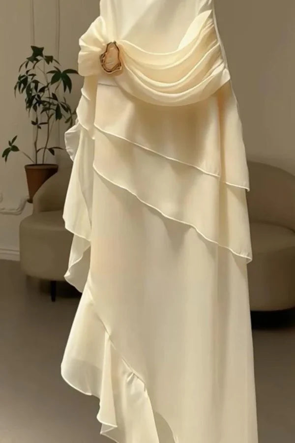 Ivory White Vintage Spaghetti Strap Long Chiffon Ball Gown Evening Dress Party Dress nv4161