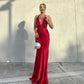 Red simple elegant low-cut V-neck slim long ball gown prom dress evening dress party dress nv2626