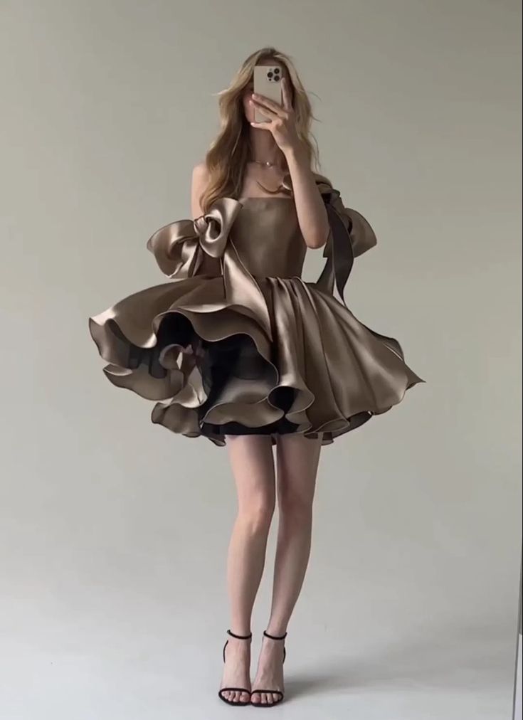 Braunes, modisches, schickes, kurzes Mini-Ballkleid, Homecoming-Kleid, Geburtstagsparty-Kleid, nv2550