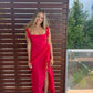 Robe de soirée longue rouge élégante en mousseline de soie à volants, tenue de bal, de vacances, d'anniversaire, de bal, nv3954