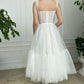 Elfenbeinfarbenes Ballkleid mit herzförmigem Ausschnitt und wadenlanger Trägern Elfenbeinfarbenes Abendkleid NV1533
