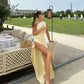 Yellow Fashion Off-shoulder Long Satin Slim Fit Ball Gown Evening Gown Party Dress nv3162