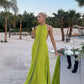 Green suspenders simple elegant long chiffon ball gown evening dress wedding guest dress party dress nv2962