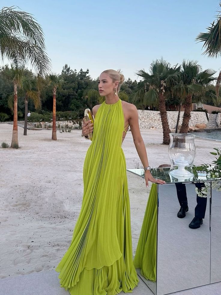 Green suspenders simple elegant long chiffon ball gown evening dress wedding guest dress party dress nv2962