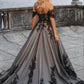 Vintage Elegant Style Tulle Embroidery Off-Shoulder Floor-Length Train Ballgown - High-End Dress for Garden Wedding Guest & Dinner Party NV6332