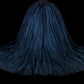 Marineblaues, wunderschönes, exquisites, perlenbesetztes, florales, langes Ballkleid aus Tüll, nv4379