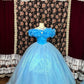 Robe de soirée longue en tulle bleu princesse Cendrillon, robe de bal, robe de quinceanera, nv4647
