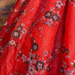 Robe de bal longue en satin rouge vintage à fleurs et perles nv5144