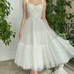 Elfenbeinfarbenes Ballkleid mit herzförmigem Ausschnitt und wadenlanger Trägern Elfenbeinfarbenes Abendkleid NV1533