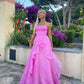 Pink Simple Elegant Off Shoulder Tulle A-Line Maxi Formal Prom Gown Evening Gown Party Dress nv2569