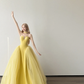 Bright Yellow Strapless Notch V Prom Gown Satin Choker Neck Layered Tulle A Line Evening Dress  NV7156