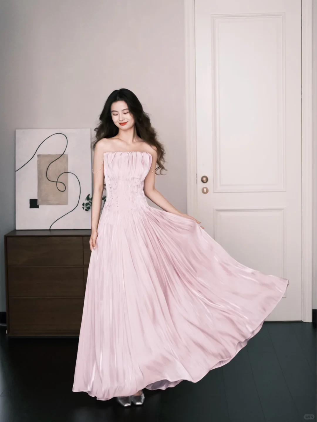 Strapless Pleated Prom Dress Blush Pink Beaded A Line Formal Evening Gown  NV7245