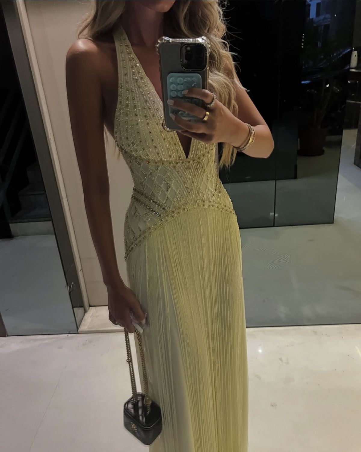 Robe de soirée longue en mousseline de soie, magnifique robe de bal jaune à perles, nv4769