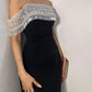 Schwarzes schlichtes und elegantes One-Shoulder-Trägerloses langes Ballkleid mit Kettendeko, Abendkleid, Partykleid, NV2417