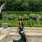 Green V-neck shiny fashion long sequins elegant mermaid slim fit formal floor-length prom dress evening gown party dress nv3474