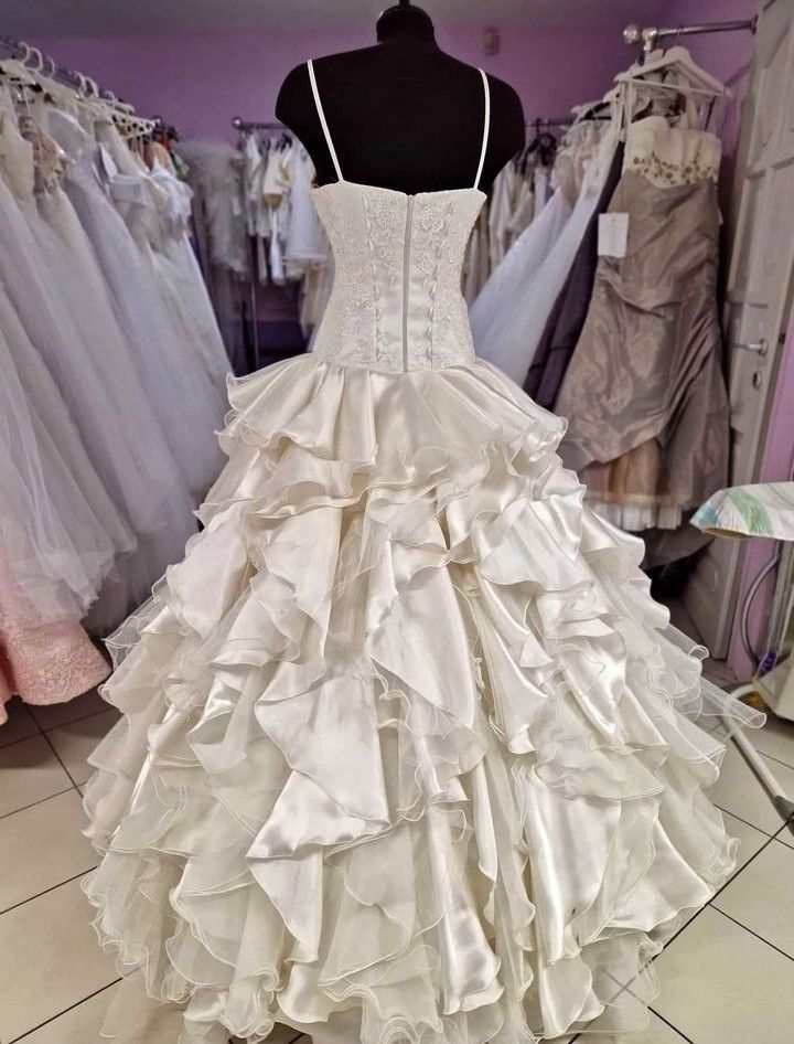 Elfenbeinweiß Süßes Elegantes Spaghettiträger A-Linie Langes Satin Spitzen Ballkleid Abendkleid Hochzeitskleid Brautkleid Hochzeitskleid nv3418