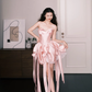 Sweetheart Pink Satin Short Bow Cocktail Dress  NV7277
