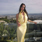 Yellow simple and elegant V-neck low-cut suspender dress long satin ball gown evening dress nv2674