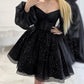 Schwarzes, glänzendes, modisches, kurzes Homecoming-Kleid, Weihnachts-, Urlaubs-/Geburtstagspartykleid nv3073