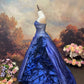 Bodenlanges, langes Vintage-Ballkleid aus blauem Satin, NV5152