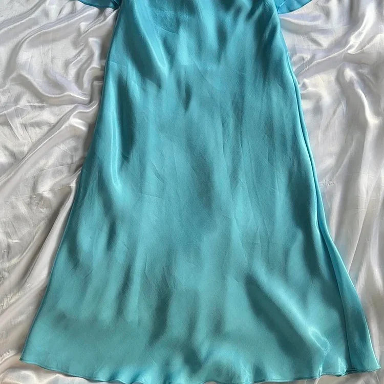 Robe de soirée élégante en mousseline de soie, longue, bretelles spaghetti, bleue, mode, robe de bal, robe de soirée, nv3683