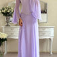 NiceVestidos - Robe de soirée extra-longue en mousseline de soie lavande, style déesse rêveuse, manches longues évasées, NV5795