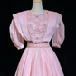 Dusty Pink Puff Short Sleeve Vintage Midi Dress Hand Beaded Floral Embroidery Flowy Chiffon A-Line Tea Length Gown  NV6893