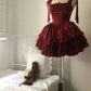Robe de soirée courte en dentelle bordeaux, jolie robe de bal, robe de fête d'anniversaire, nv3558