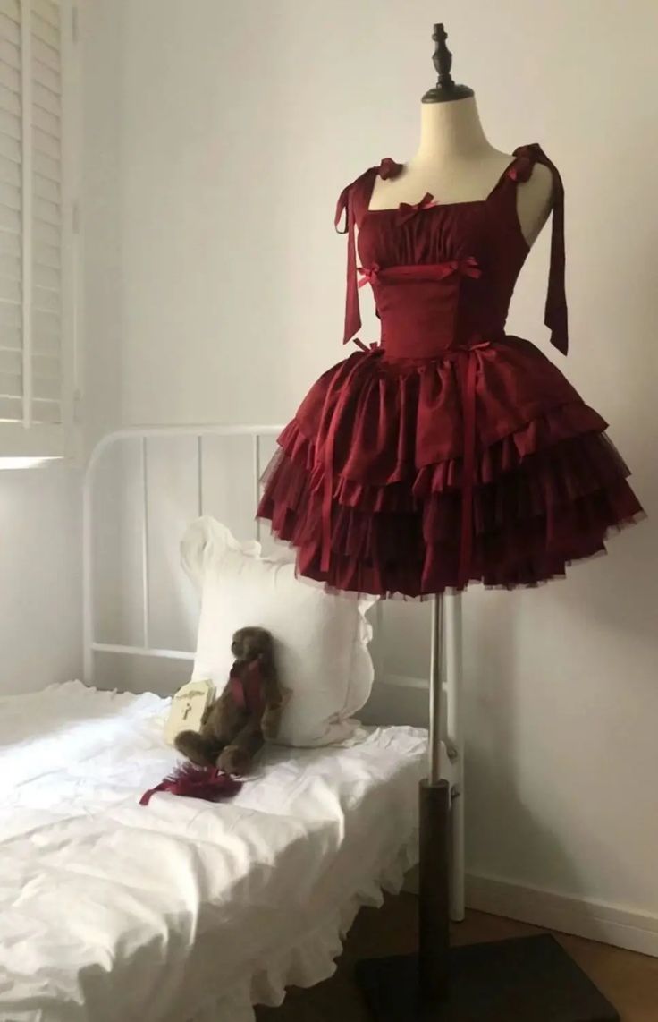 Robe de soirée courte en dentelle bordeaux, jolie robe de bal, robe de fête d'anniversaire, nv3558