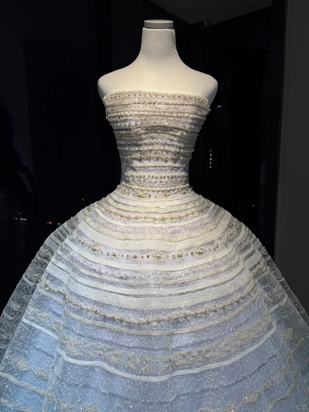 White Light Blue Ombre Strapless Ball Gown Beaded Rhinestone Glitter Tulle Formal Dress  NV6969