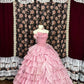 Robe de soirée longue en tulle perlé à fleurs roses, robe de bal, robe de quinceanera nv4646