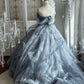 Princess Core Trend Misty Blue Ball Gown: Puff Sleeves & Beaded Appliqués NV6841