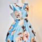 Blaues, florales, modisches, kurzes Satin-Heimkehrkleid, Geburtstagspartykleid, nv5310