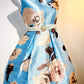 Blaues, florales, modisches, kurzes Satin-Heimkehrkleid, Geburtstagspartykleid, nv5310