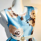 Blaues, florales, modisches, kurzes Satin-Heimkehrkleid, Geburtstagspartykleid, nv5310