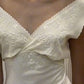 Elfenbeinfarbenes, elegantes V-Ausschnitt-Kleid, lang, schmale Passform, Satin, Party-/Ballkleid, Abendkleid, Ballkleid, Hochzeitskleid, nv3934